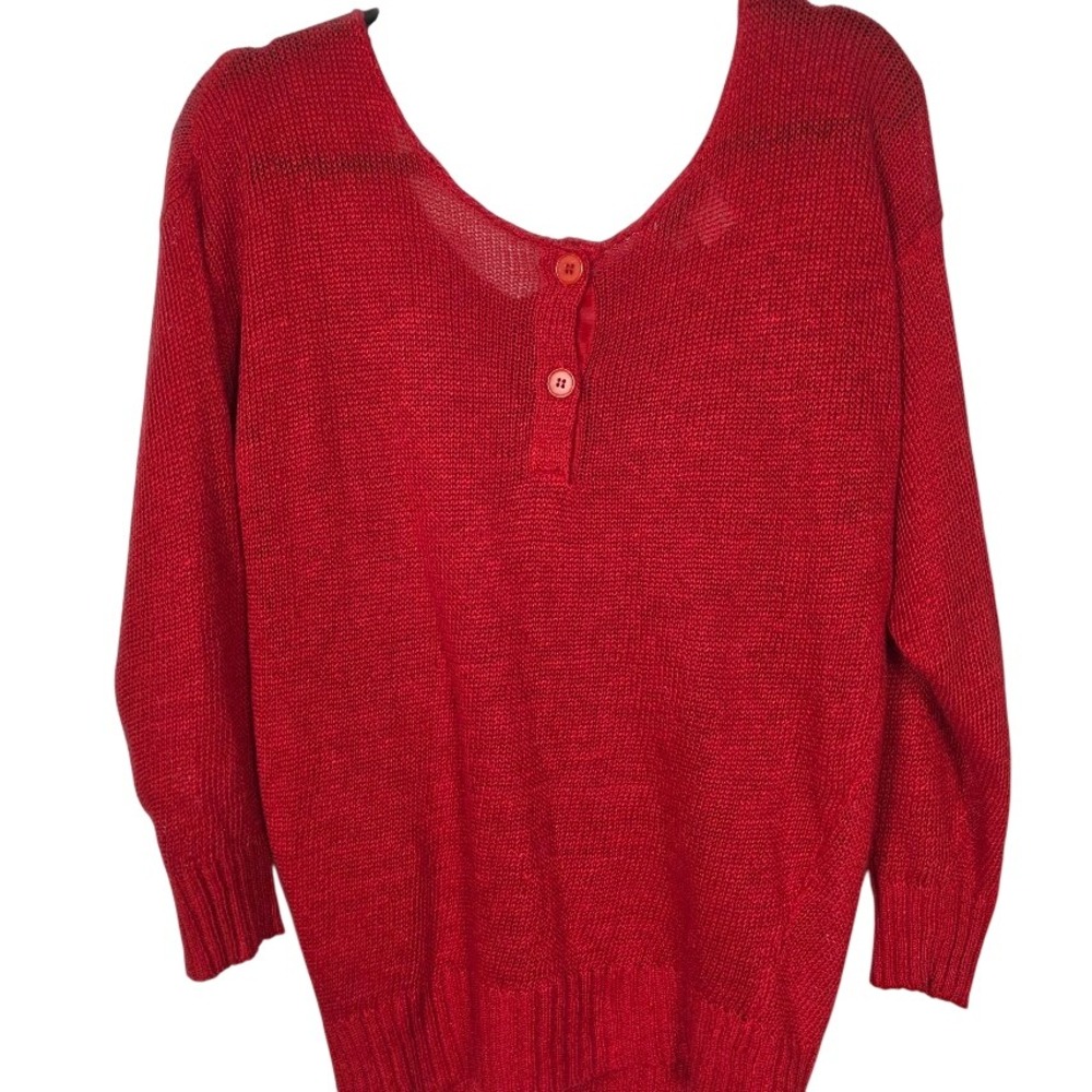 Kenar Linen Sweater Womens S Red Henley Scoop Neck Breathable Vintage Knit Top